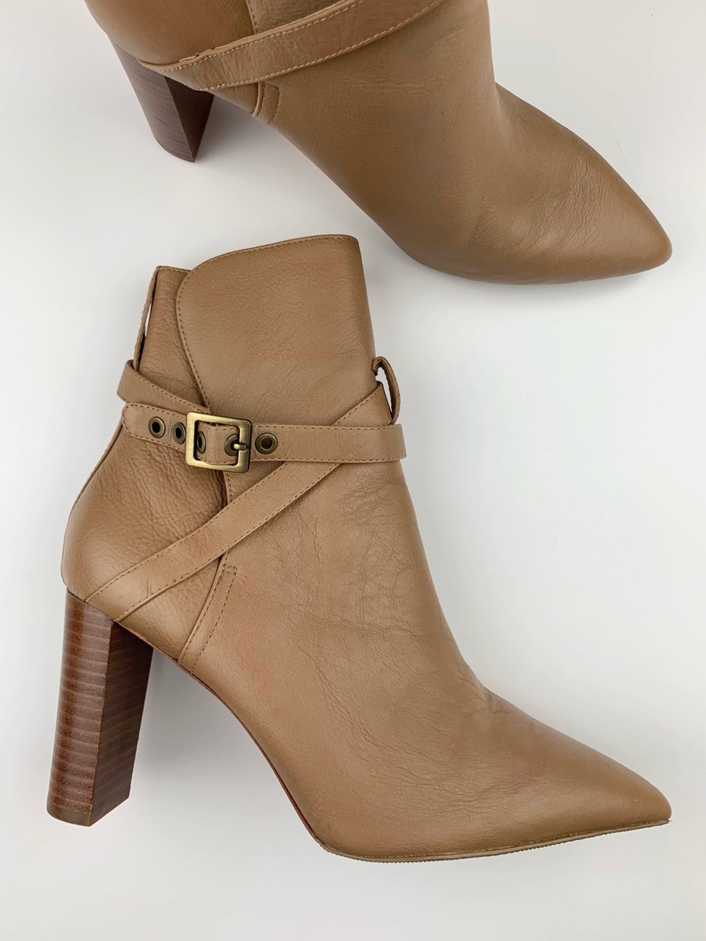 Paige Camille Ankle Boots Heeled Booties Tan Leather Pointed Toe Women's 10